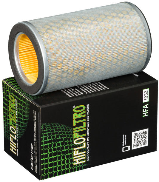 HIFLOFILTRO HFA1932 air filter for high-performance engines, showing a clean, cylindrical engine air filter with pleated paper media.