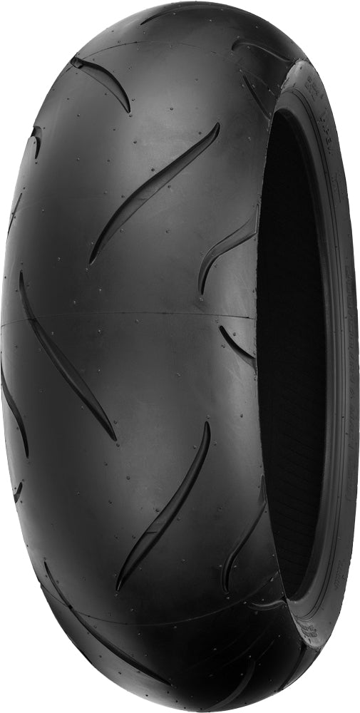 Shinko 87-4075 Apex rear motorcycle tire 190/55ZR17 with JLSB tread for high-performance sport bikes, featuring a black rubber surface.
