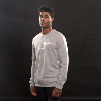 Alpinestars Ageless Crew Fleece hoodie in Heather Gray and White, large size, casual style, front view with visible branding.