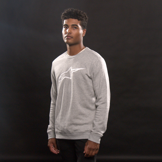 Alpinestars Ageless Crew Fleece hoodie in Heather Gray and White, XL size, featuring a soft fabric and casual fit.