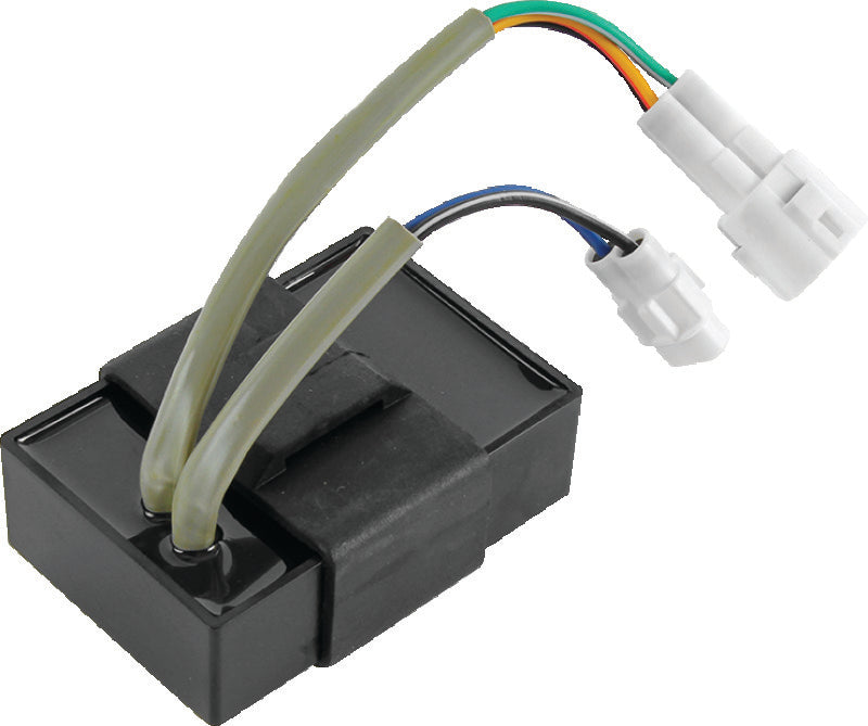 QuadBoss high-performance CDI module for Kawasaki KEF300 Lakota quad, part #402293, with electronic components visible on the circuit board.