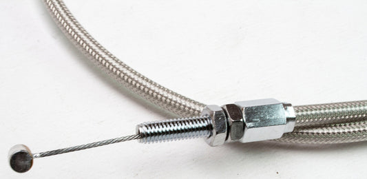 MOTION PRO Armor Coat throttle pull cable with stainless steel and chrome fittings, durable motorcycle throttle cable.