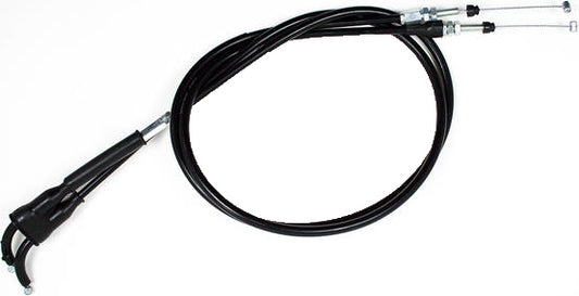Black vinyl throttle push pull cable set by MOTION PRO with metal fittings, designed for motorcycle or ATV controls.