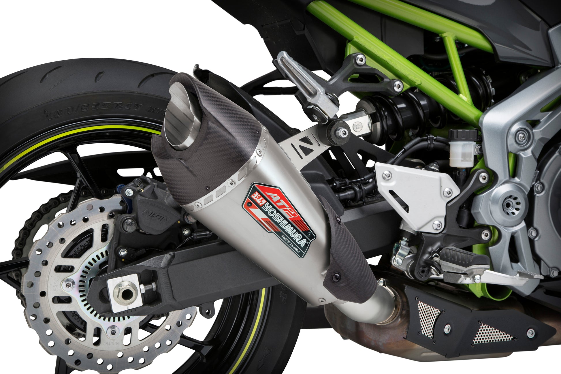 YOSHIMURA Yoshimura Part 14900BP521 AT2 Street Series exhaust for Kawasaki motorcycle, showing the sleek exhaust design and branding