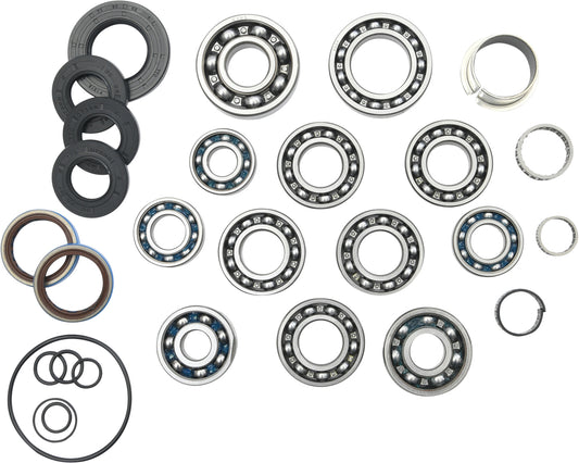 All Balls transmission bearing and seal kit Part #25-7011, showing the included bearings and seals for motorcycle maintenance.