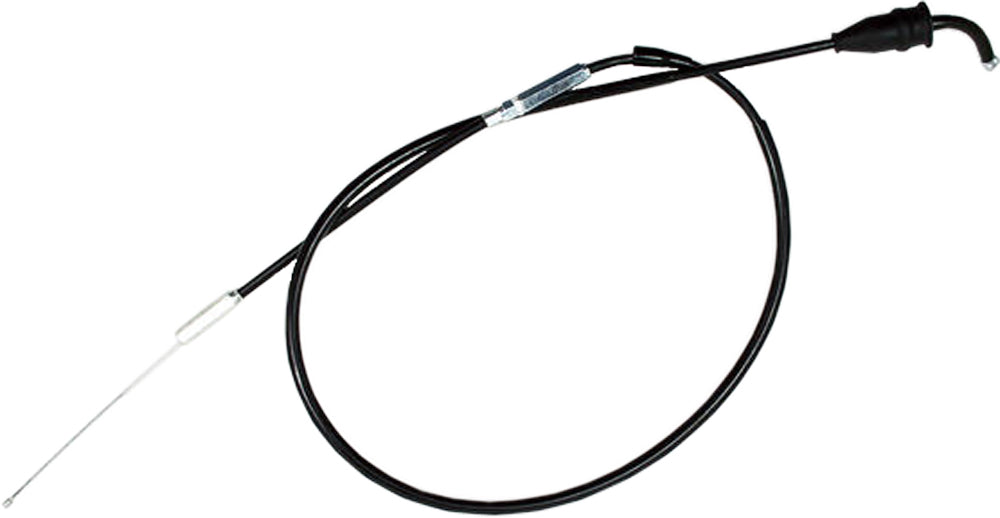 Black vinyl motorcycle throttle cable by Motion Pro, model 05-0040, with detailed connectors and flexible outer sheath.