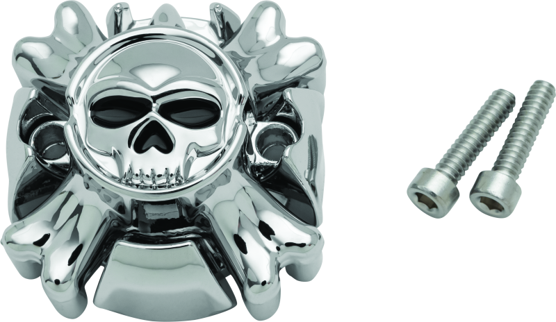Kuryakyn Replacement Zombie Grip Emblems in chrome finish without throttle boss for motorcycle handlebars.