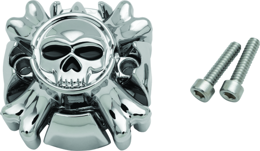 Kuryakyn Replacement Zombie Grip Emblems in chrome finish without throttle boss for motorcycle handlebars.