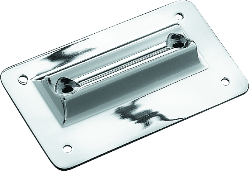Kuryakyn Laydown License Plate Holder in chrome for Harley Davidson touring bikes, model 97-08, mounted on motorcycle rear.