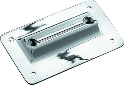 Kuryakyn Laydown License Plate Holder in chrome for Harley Davidson touring bikes, model 97-08, mounted on motorcycle rear.