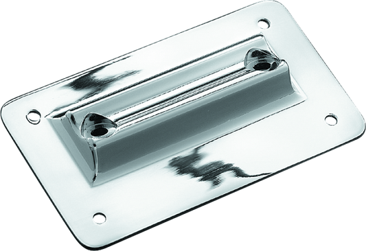 Kuryakyn Laydown License Plate Holder in chrome for Harley Davidson touring bikes, model 97-08, mounted on motorcycle rear.