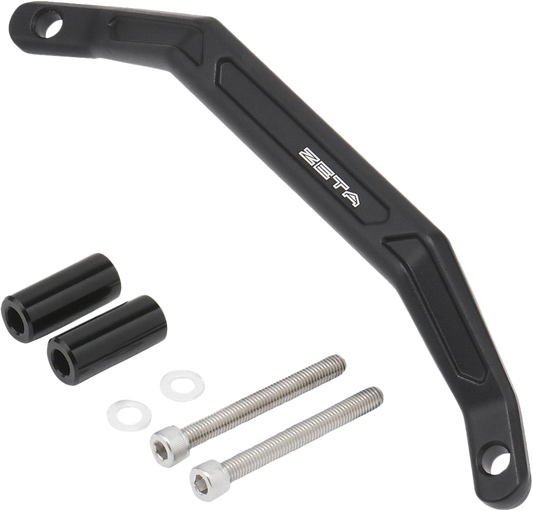 ZETA ZE94-8110 black aluminum motorcycle grab bar for touring and securement, mounted on bike with textured finish