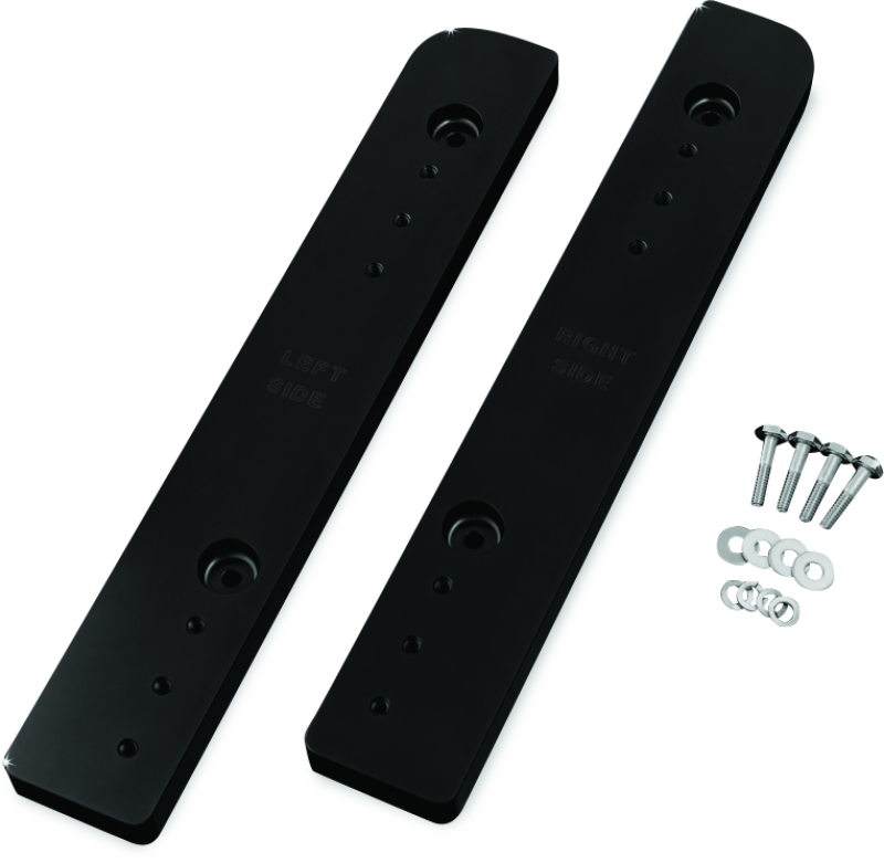 Kuryakyn Relocator for Tour-Pak 14-Up touring models in black, showing the motorcycle accessory installed on a bike.