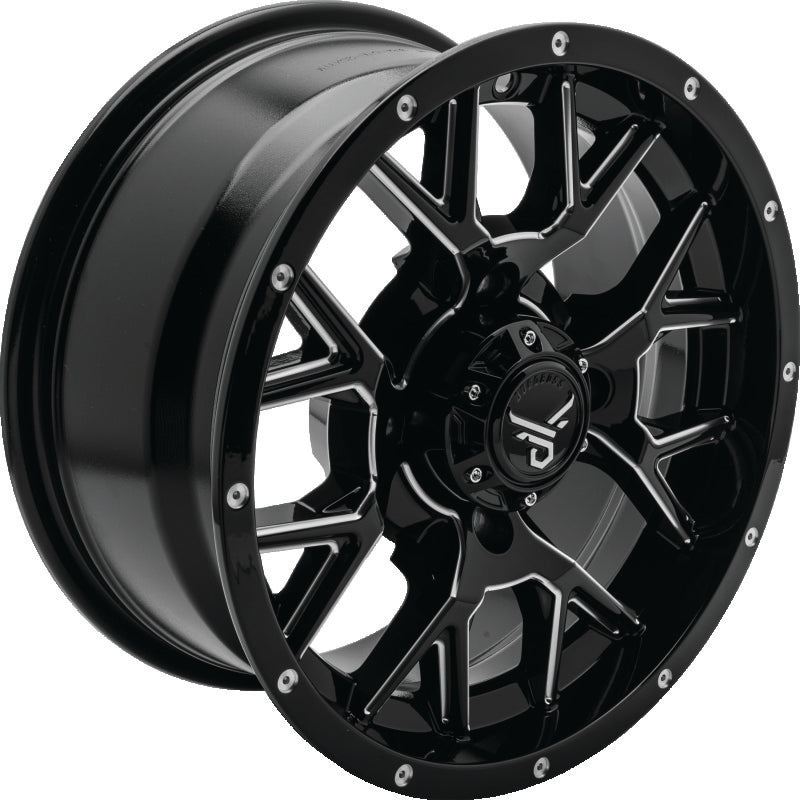 QuadBoss 14x7 aluminum wheel with 5+2 offset for powersports vehicles, featuring a durable barbwire design.