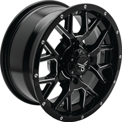 QuadBoss 14x7 aluminum wheel with 5+2 offset for powersports vehicles, featuring a durable barbwire design.