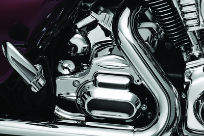 Chrome Kuryakyn Easy Turn Dipstick Cap for Harley-Davidson motorcycle engine oil tank, featuring sleek design and easy turn mechanism.