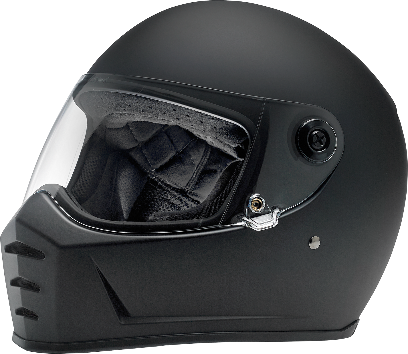 BILTWELL Lane Splitter motorcycle helmet in flat black, 2XL size, with sleek aerodynamic design and clear visor.