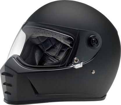 BILTWELL Lane Splitter motorcycle helmet in flat black, 2XL size, with sleek aerodynamic design and clear visor.