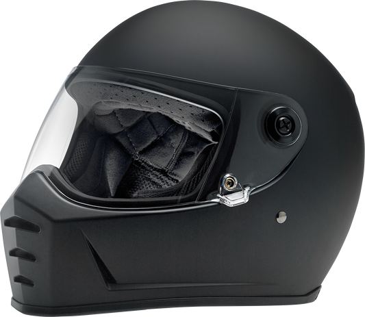 Bill's Exhausts BILTWELL Lane Splitter helmet in flat black, large size, with aerodynamic design and clear visor.