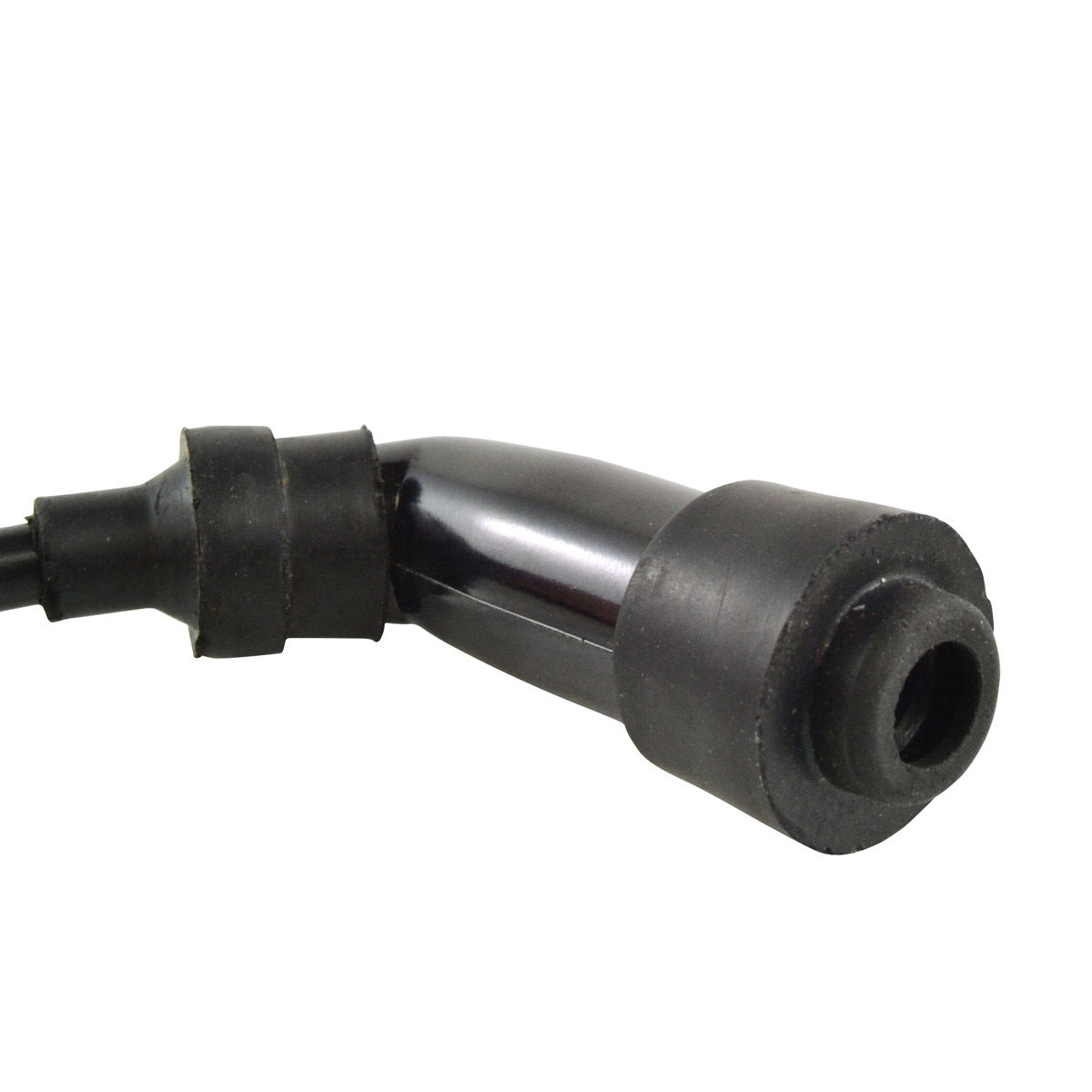 RM STATOR external ignition coil with spark plug cap, used in motorcycle ignition systems, shown in the image.