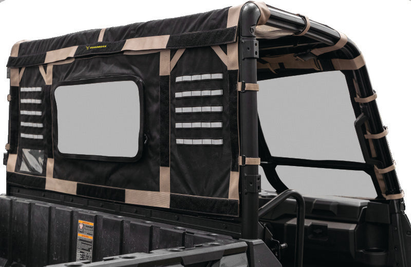 QuadBoss 15-19 Polaris Ranger 1000 Diesel soft windshield with screen options, shown installed on the vehicle.