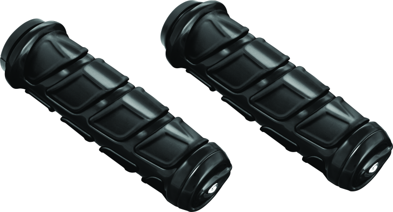 Kuryakyn Kinetic black grips for powersports vehicles featuring textured rubber surfaces and ergonomic design.
