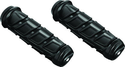 Kuryakyn Kinetic black grips for powersports vehicles featuring textured rubber surfaces and ergonomic design.