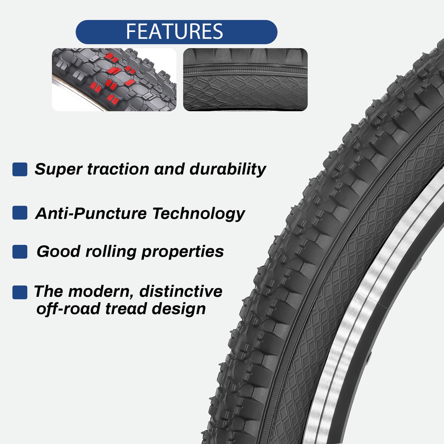 Hycline CrossBand mountain bike tire, 24x1.95 or 26x1.95 inch size, rugged tread pattern for off-road riding.