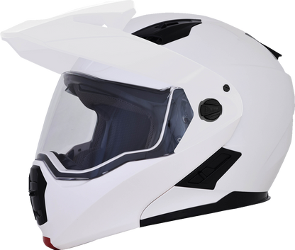 White AFX FX-111DS motorcycle helmet in XL size, featuring a sleek design with clear visor and streamlined shape.
