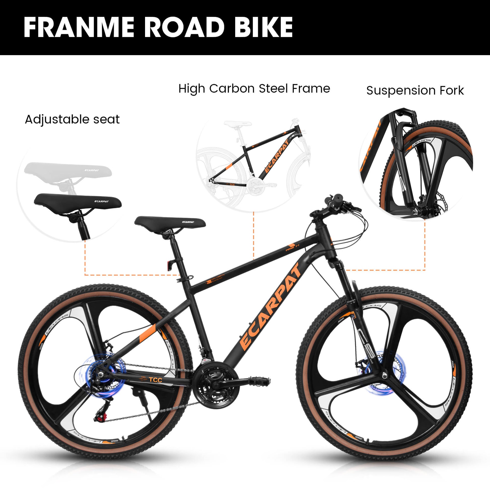 Hycline Ecarpat Cirge MTB bicycle with 27.5-inch wheels, black frame and sporty design, ready for mountain riding adventures.