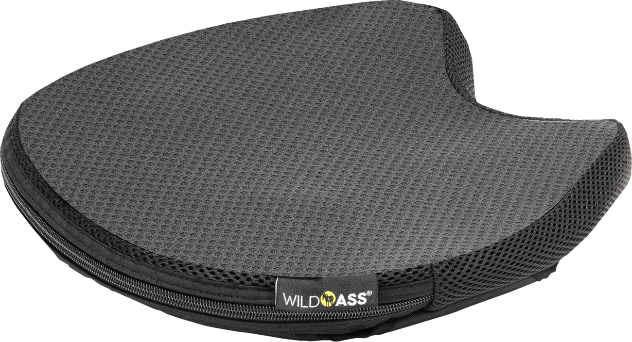 Bill's Exhausts Wild Ass Cushion air seat in black saddle style, classic engine accessory with ergonomic design.