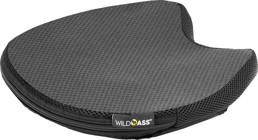 Bill's Exhausts Wild Ass Cushion air seat in black saddle style, classic engine accessory with ergonomic design.