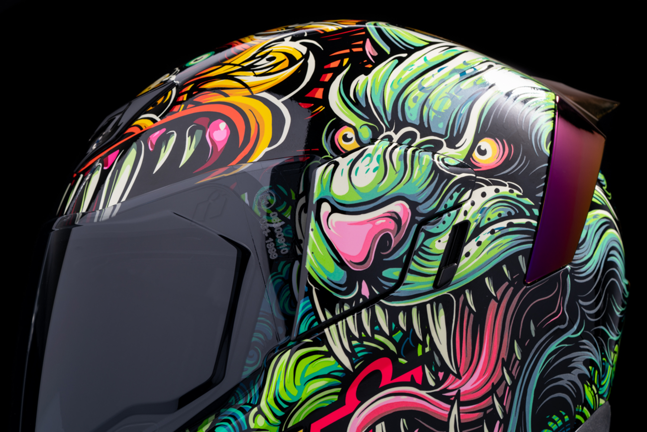 Blue ICON Airflite™ helmet in 3XL size with aerodynamic design and ventilation, featuring bold graphics and a clear visor.