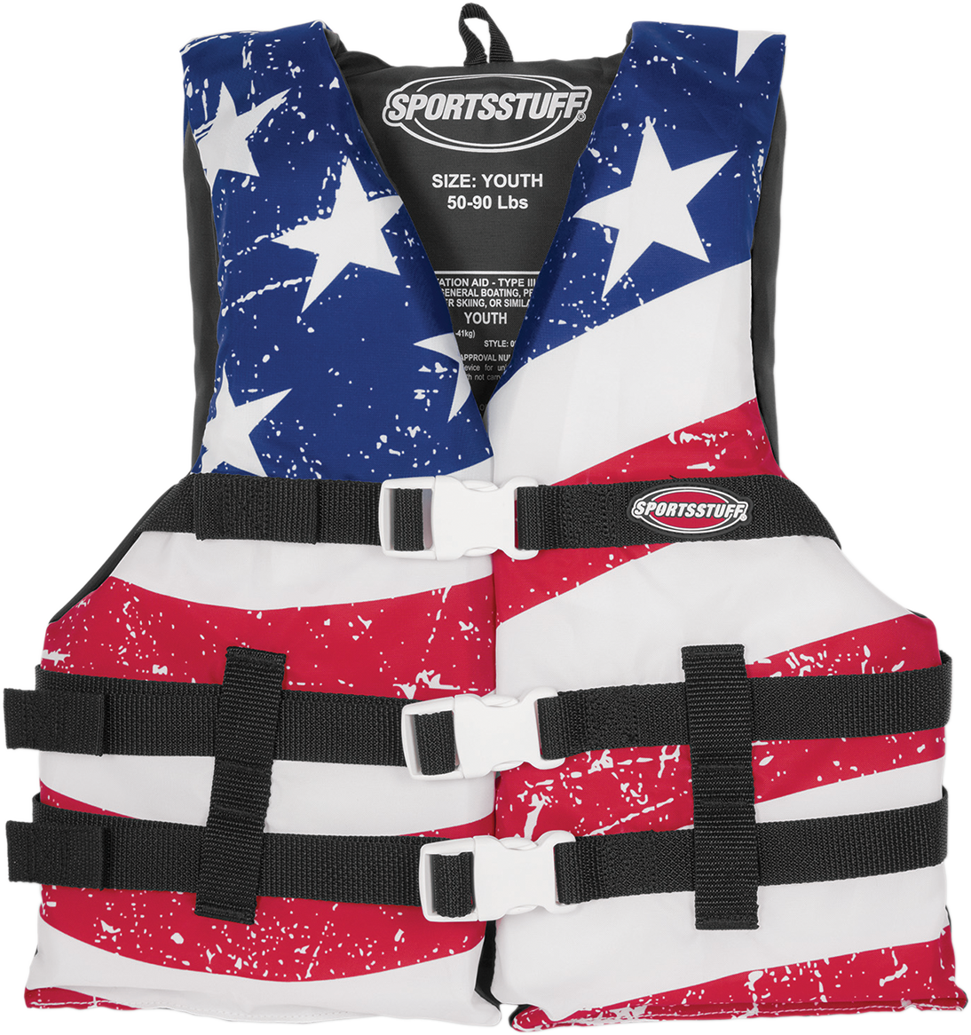 Youth Stars & Stripes PFD vest by AIRHEAD SPORTS GROUP, red, white, and blue water safety life jacket for kids.