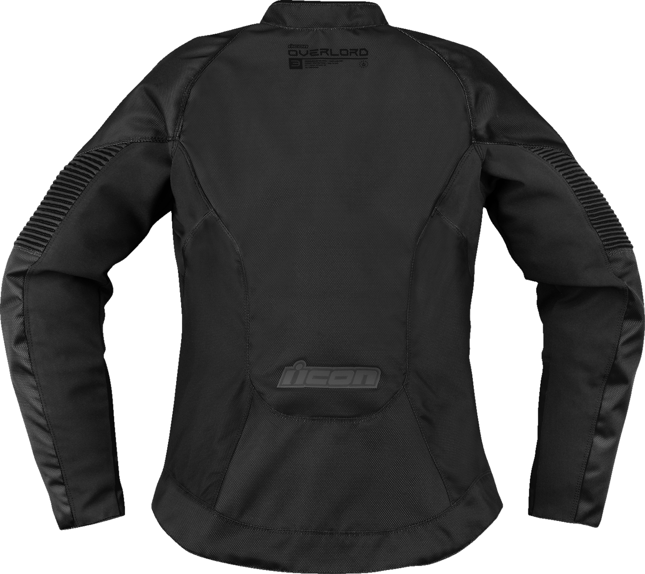 Black ICON Women's Overlord3™ jacket in large size, featuring a stylish design with a front zipper and brand logo.