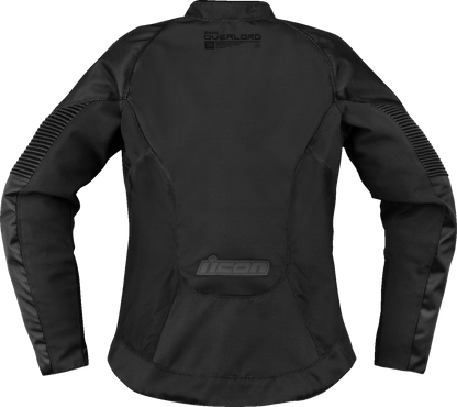 Black ICON Women's Overlord3™ jacket in large size, featuring a stylish design with a front zipper and brand logo.