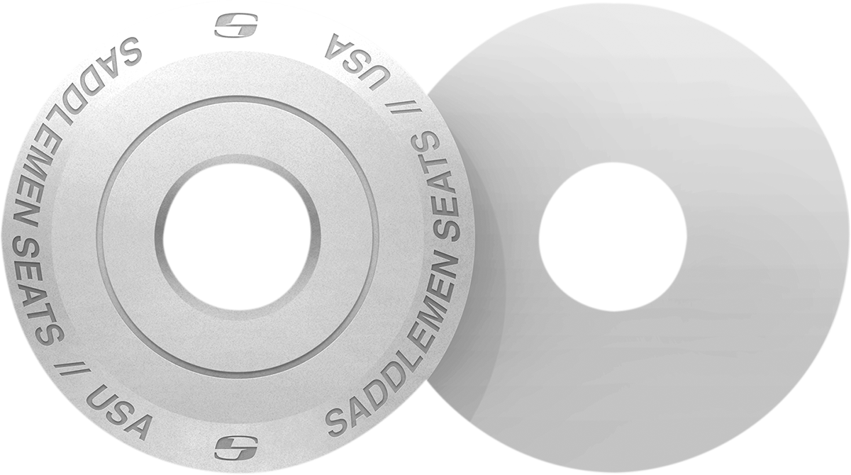 White Saddlemens Fender Seat Washer for motorcycle seats, designed for durability and secure fitting.