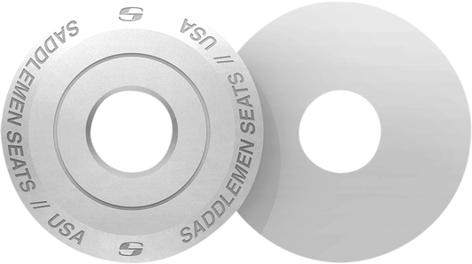 White Saddlemens Fender Seat Washer for motorcycle seats, designed for durability and secure fitting.