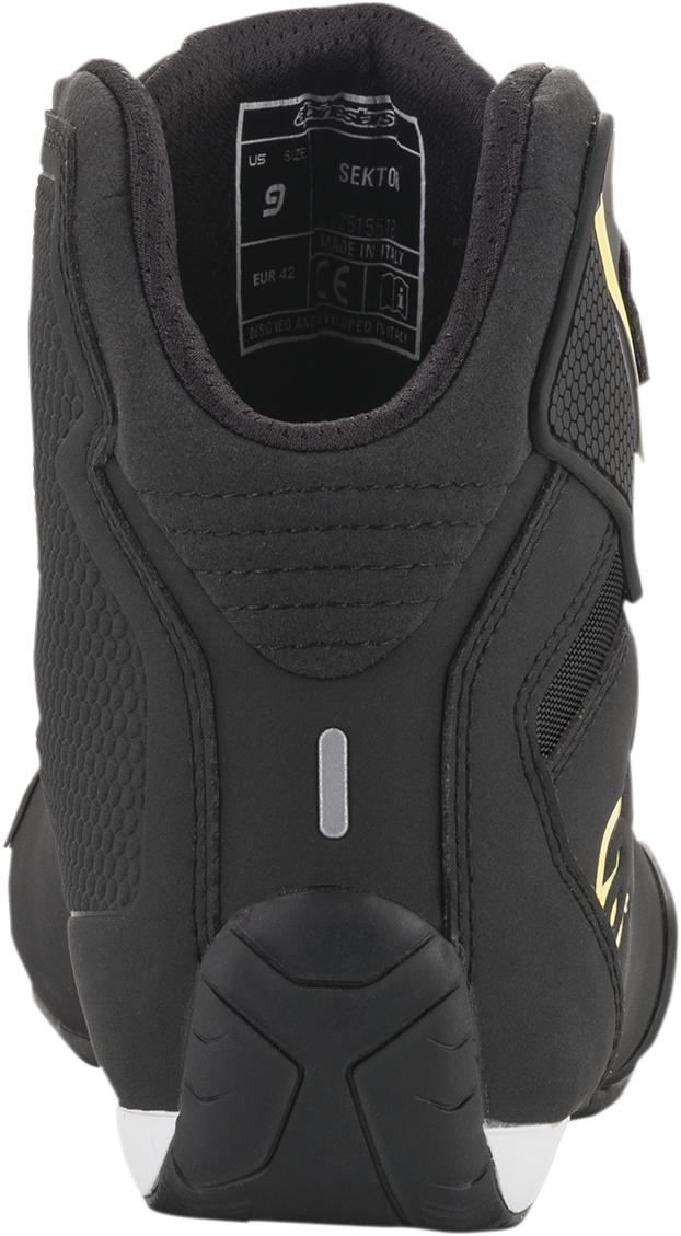 Alpinestars Sektor Shoes in black and yellow fluorescent, US 7.5, featuring sporty design and durable athletic footwear.