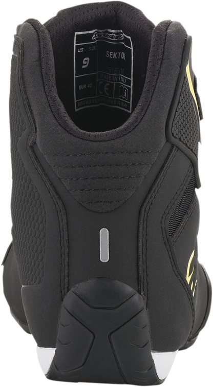 Alpinestars Sektor Shoes in black and yellow fluorescent, US 7.5, featuring sporty design and durable athletic footwear.