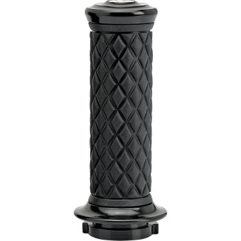 Black Alumicore motorcycle grips by Bill's Exhausts, featuring a textured surface and ergonomic design for enhanced handling.