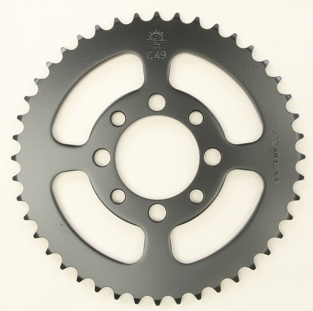 Steel 44-tooth rear sprocket for Kawasaki and Suzuki motorcycles from JT, part JTR801.44, shown in silver with detailed teeth.