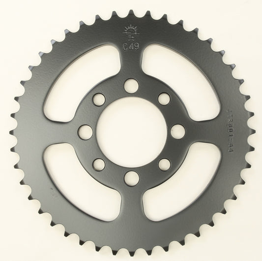 Steel 44-tooth rear sprocket for Kawasaki and Suzuki motorcycles from JT, part JTR801.44, shown in silver with detailed teeth.