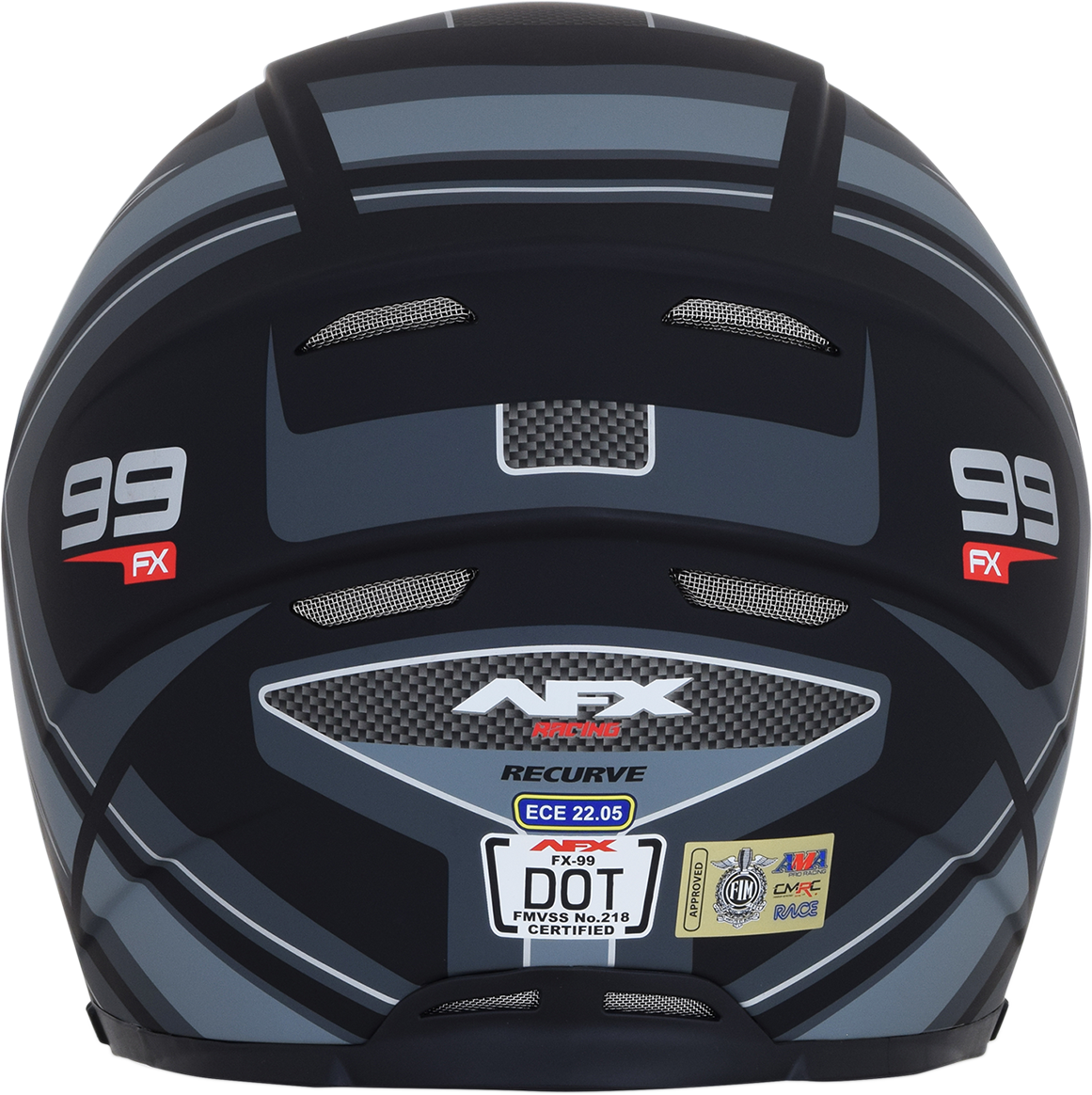 Bill's Exhausts AFX FX-99 helmet in matte black and gray, large size, featuring a recurve design and aerodynamic shape.