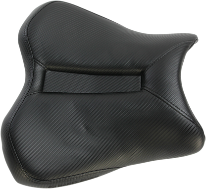 Black SADDLEMEN Gel Channel Track Carbon Fiber Sport Seat for motorcycles, featuring sleek carbon fiber design and ergonomic support.