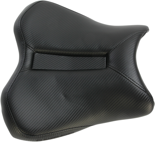 Black SADDLEMEN Gel Channel Track Carbon Fiber Sport Seat for motorcycles, featuring sleek carbon fiber design and ergonomic support.