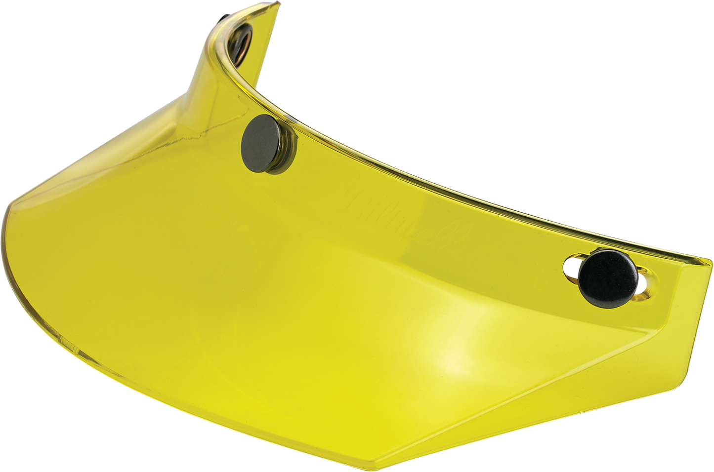 Yellow BILTWELL Moto 3-Snap Visor for helmets, designed for 2002-103 models, featuring a bright yellow finish and snap attachment system.