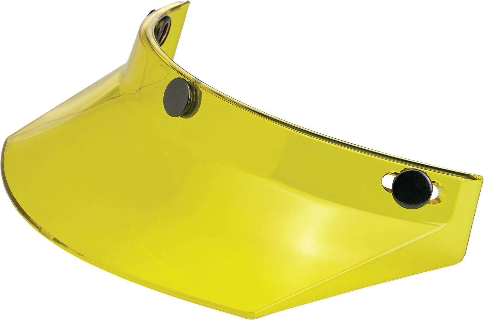 Yellow BILTWELL Moto 3-Snap Visor for helmets, designed for 2002-103 models, featuring a bright yellow finish and snap attachment system.