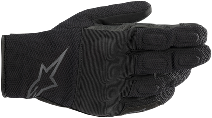 Alpinestars S-MAX Drystar® motorcycle gloves in black and anthracite, size 2XL, featuring protective padding and textured grip.