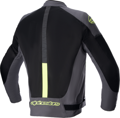 Alpinestars T SP X Superair motorcycle jacket in gray, black, and yellow, size large, with protective armor and ventilation features.